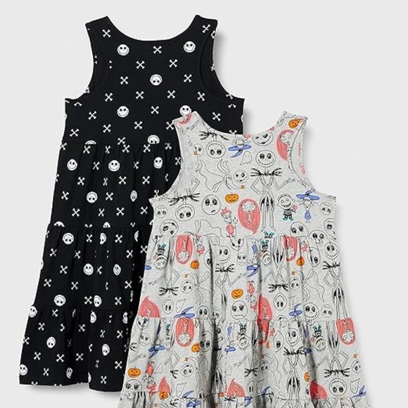 Disney Nightmare Before Christmas Gray Doodle Sleeveless Tiered Summer Dress - Picture 2 of 4